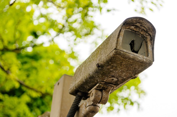 Broken, rusty old CCTV camera