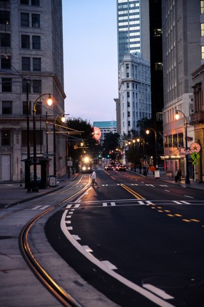 Pedestrian using a crosswalk in Atlanta