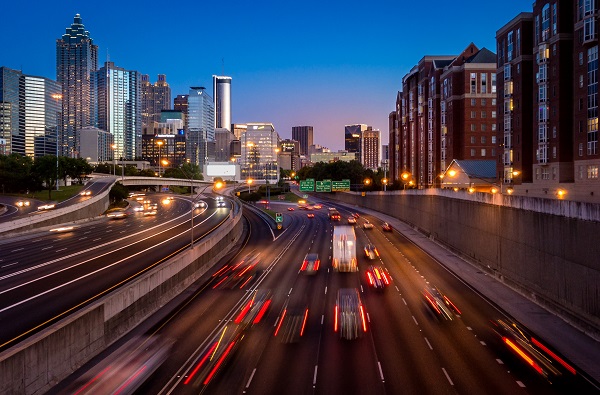 Downtown Atlanta, Georgia highway traffic