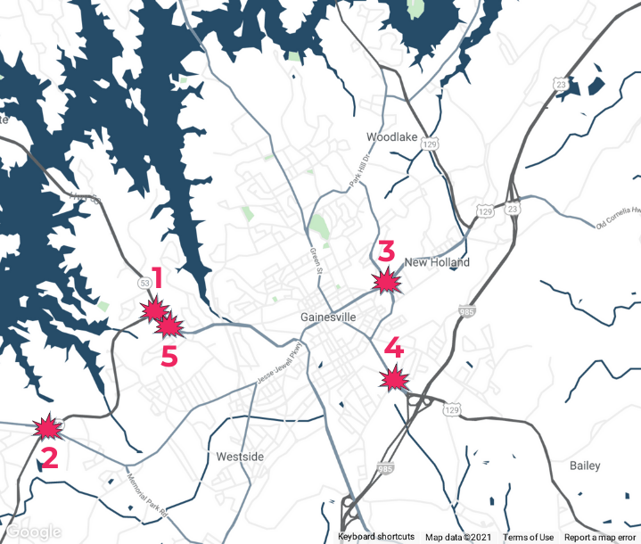 Top 5 dangerous intersections in Gainesville, GA