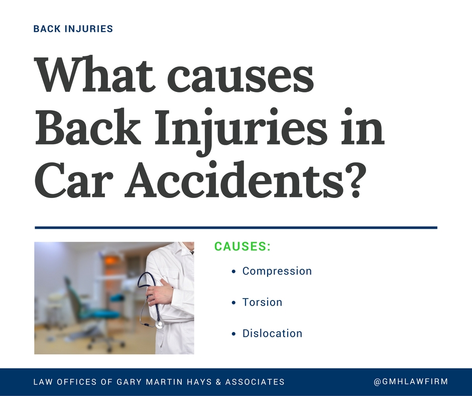 What causes back injuries in car accidents?