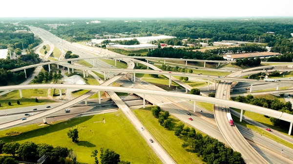 Spaghetti junction in the city of Atlanta, seen from above. (532967311)