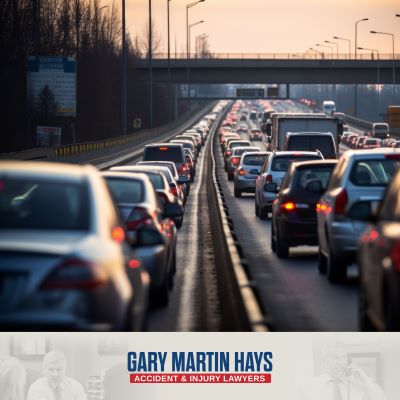 Heavy traffic backed up on the highway in Atlanta